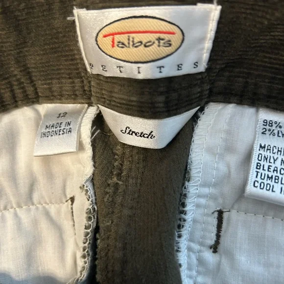 Talbots Women's Olive Corduroy Straight Leg Pants - Picture 3 of 4